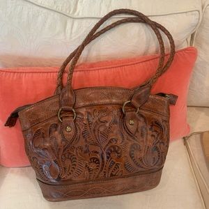 Patricia Nash Burnished Tooled Florence Gold Zorita Leather Handbag